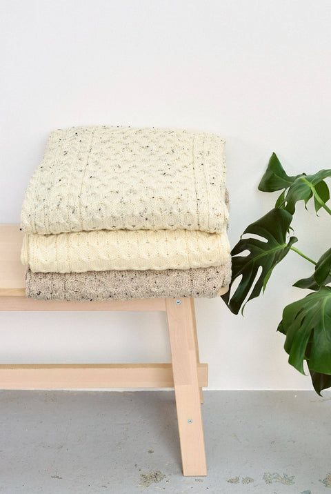 Bertra Aran Classic Wool Blanket -  Flecked Cream