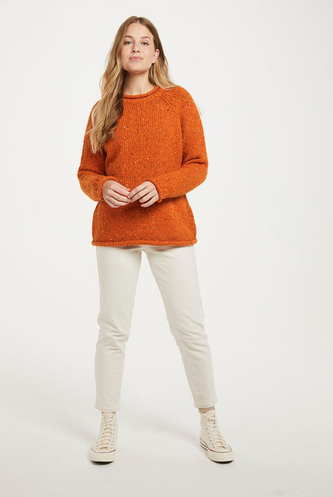 Brackloon Tweed Roll Neck Ladies Sweater - Orange
