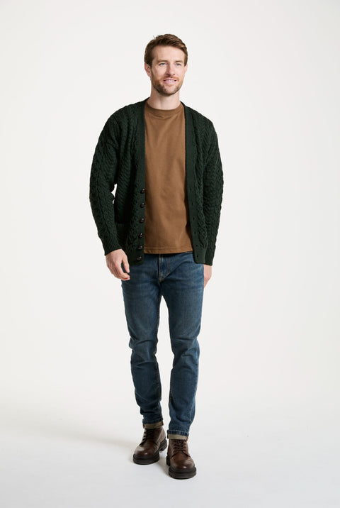 Clare Island Mens Merino Aran Cardigan - Green