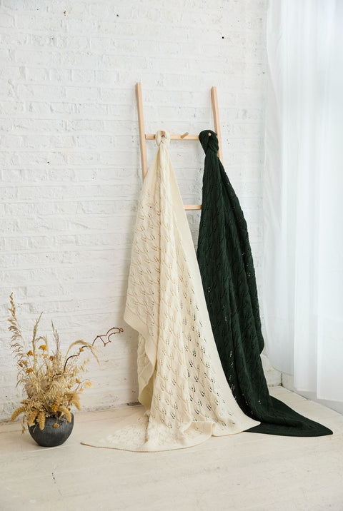 Líle Lace Leaves Supersoft Merino Throw - Cream