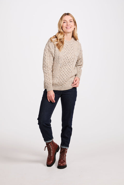 Inishbofin Ladies Traditional Aran Sweater - Flecked Oat