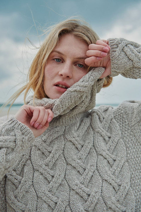 Kinsale Ladies Cable Aran Sweater - Oat