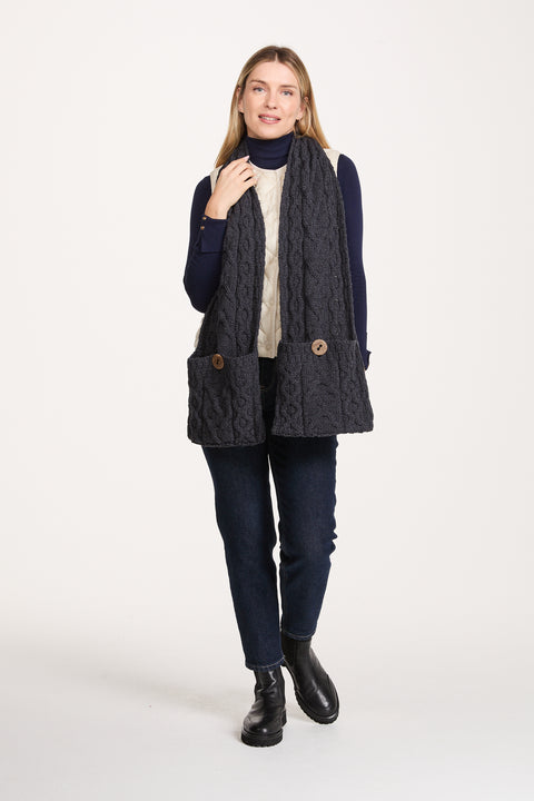 Moy Aran Pocket Merino Scarf - Grey