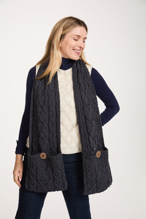 Moy Aran Pocket Merino Scarf - Grey