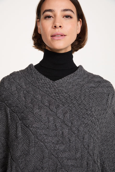 Aasleagh Falls Ladies Aran Poncho - Grey