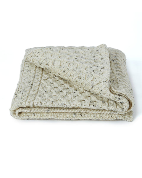 Bertra Aran Classic Wool Blanket -  Flecked Cream