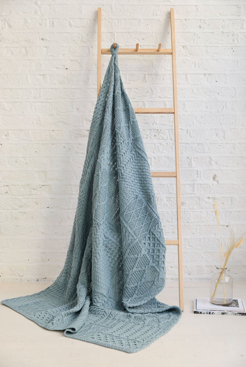 Keel Aran Patchwork Merino Blanket -  Blue