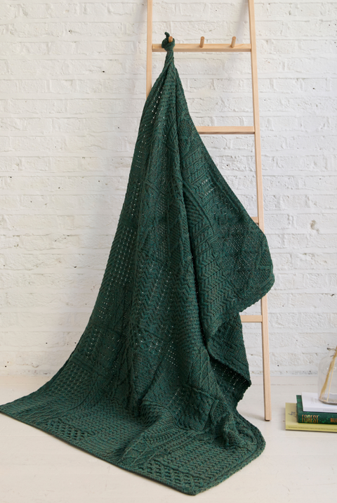 Keel Aran Patchwork Merino Blanket -  Green