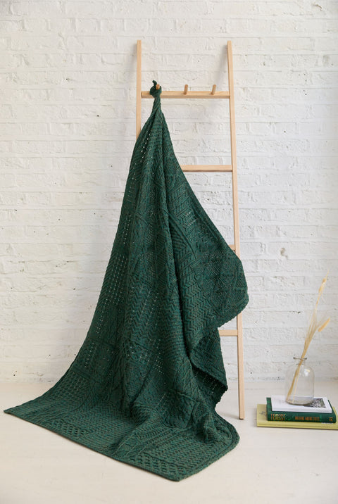 Keel Aran Patchwork Merino Blanket -  Green