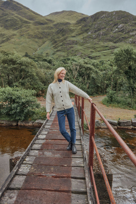Achill Island Ladies Merino Aran Cardigan - Cream