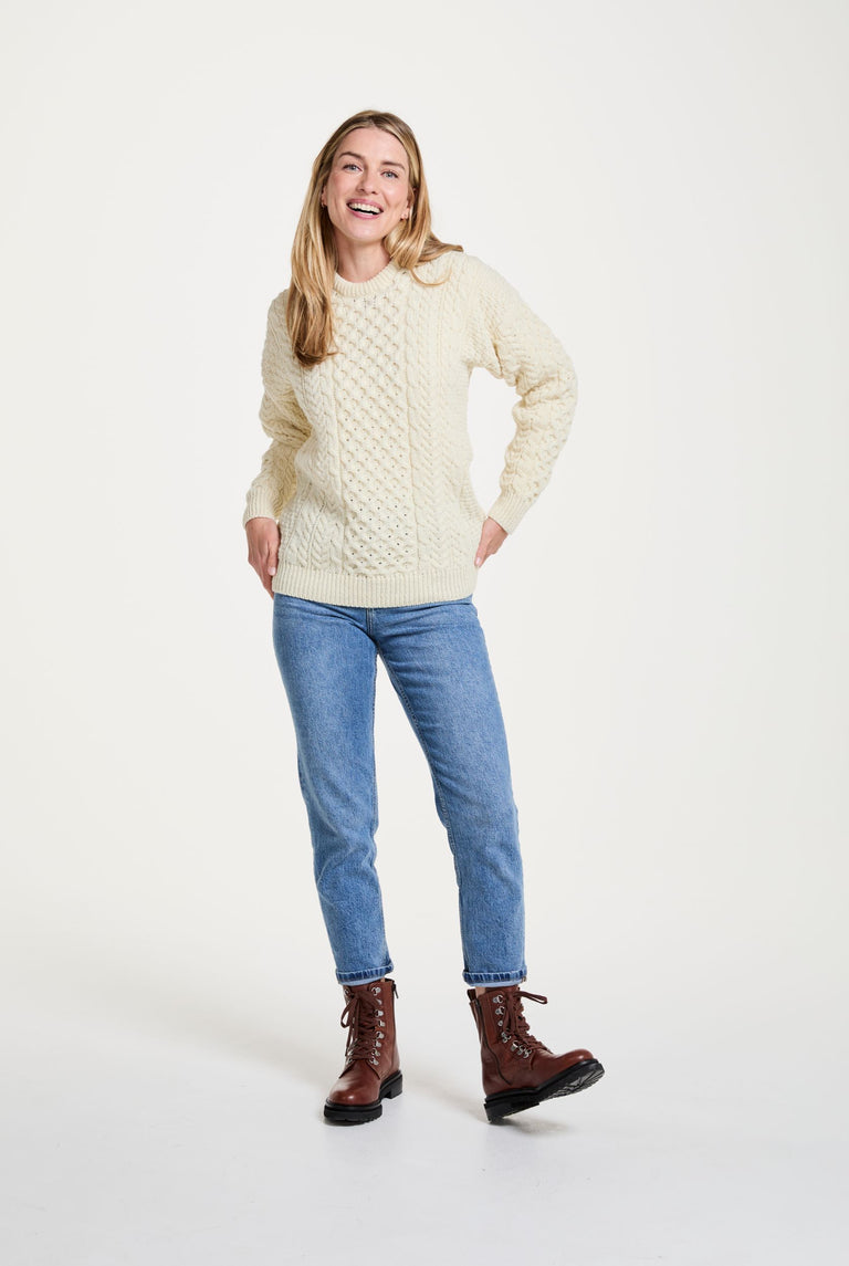 Inishbofin Ladies Traditional Merino Aran Sweater - Cream