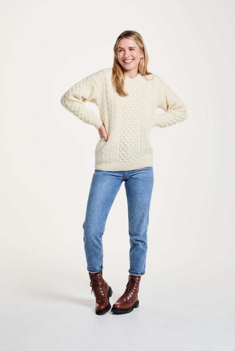 Inishbofin Ladies Traditional Merino Aran Sweater - Cream