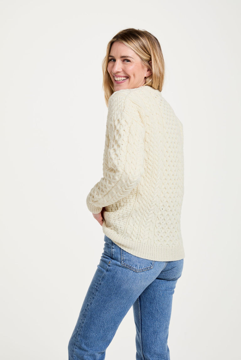 Inishbofin Ladies Traditional Merino Aran Sweater - Cream