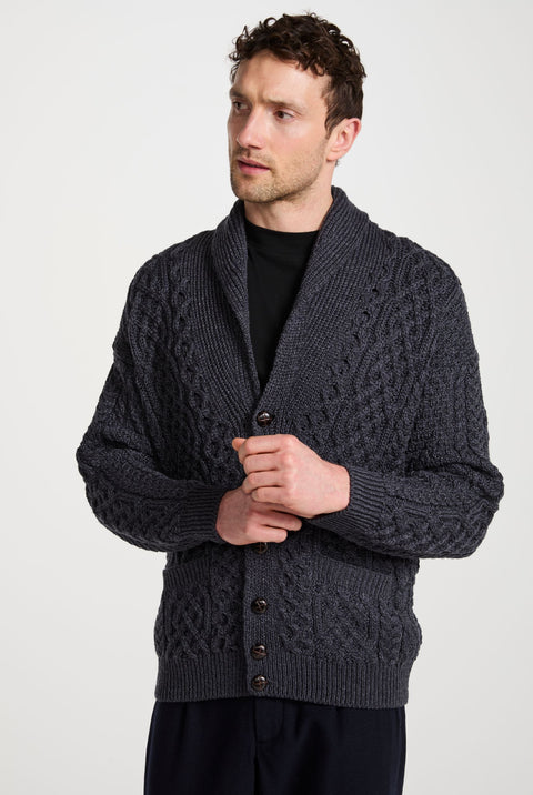 Carlingford Mens Merino Shawl Neck Cardigan - Grey