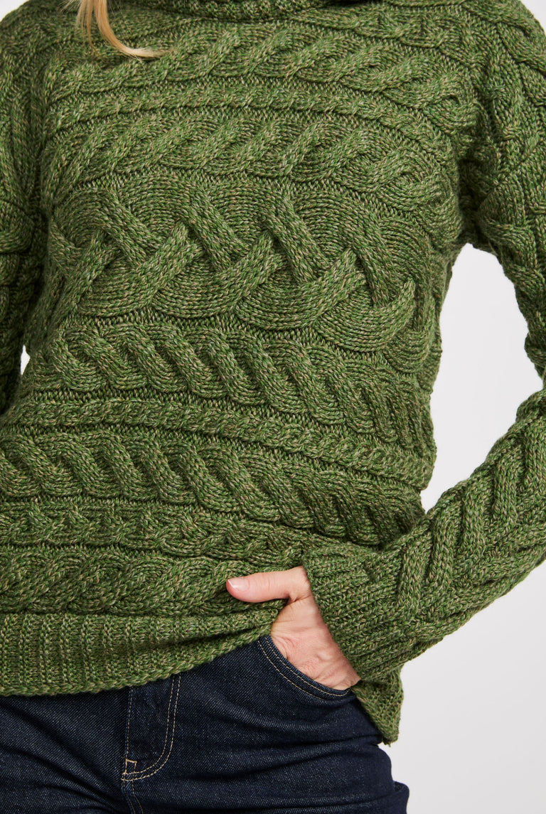 Derreen Aran Horizontal Cable Sweater - Green