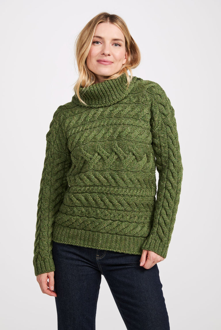 Derreen Aran Horizontal Cable Sweater - Green