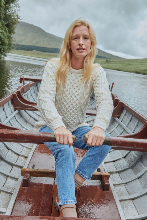 Éireann Ladies Traditional Aran Supersoft Merino  Sweater - Cream