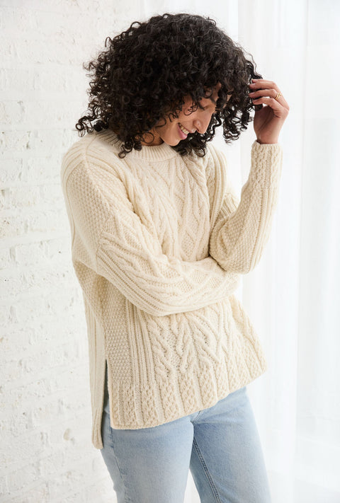 Tully Box Supersoft Merino Aran Sweater - Cream