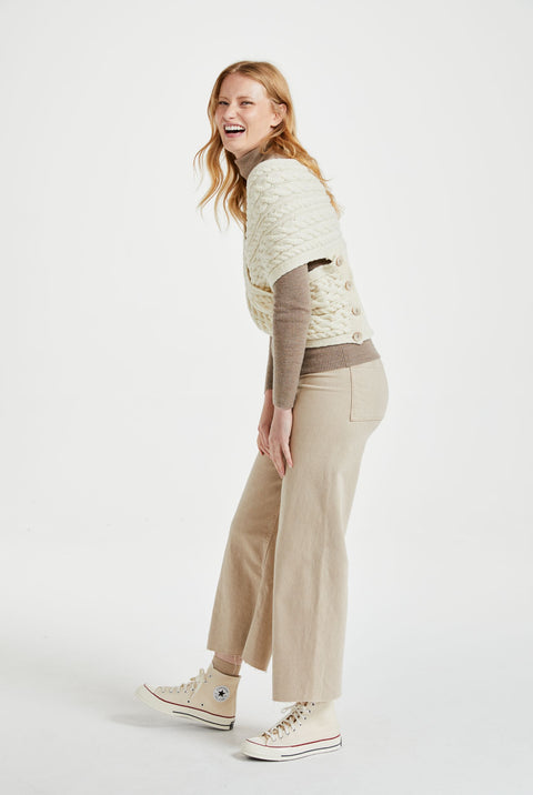 Corrib Crossover Merino Aran Wrap - Cream