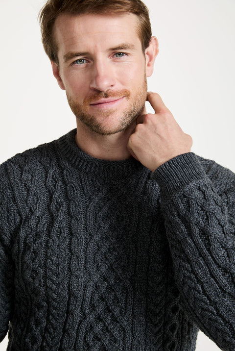 Inishturk Mens Supersoft Merino Aran Sweater - Grey