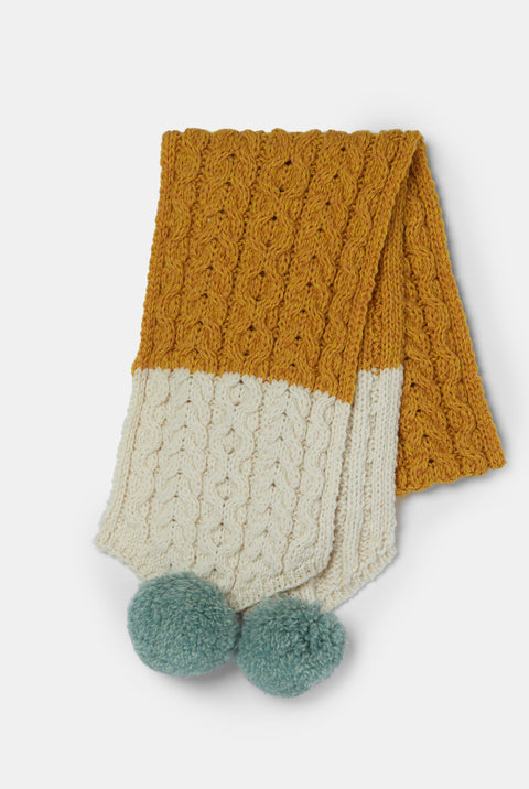 Siamsa Merino Aran Scarf with Pom Pom - Buí