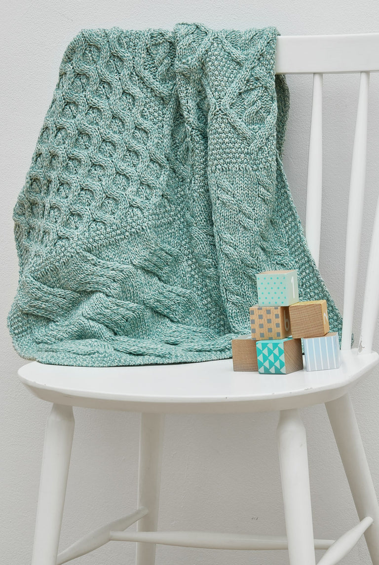 Glora Aran Patchwork Cot Throw - Mint Green
