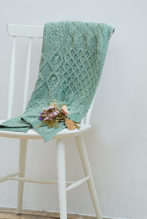 Glora Aran Patchwork Cot Throw - Mint Green