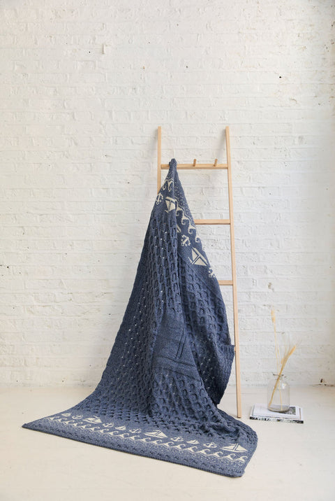 Farraige Merino Aran Throw - Denim