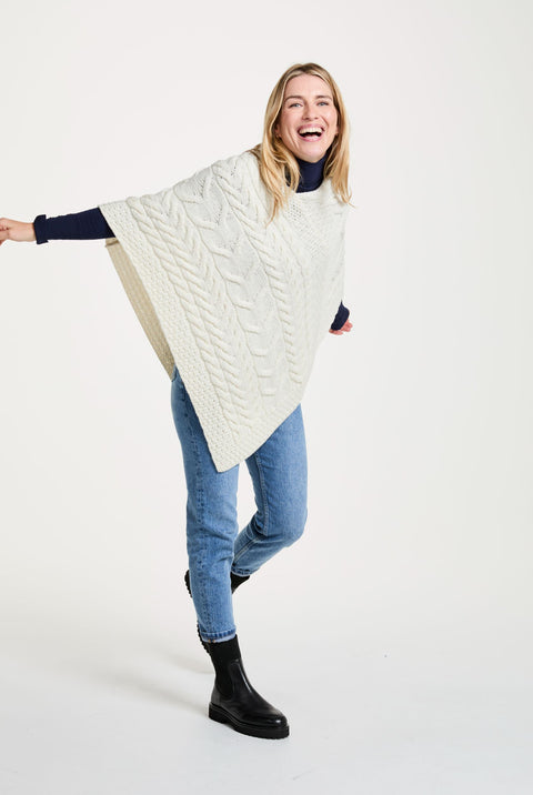 Aasleagh Falls Ladies Aran Poncho - Cream