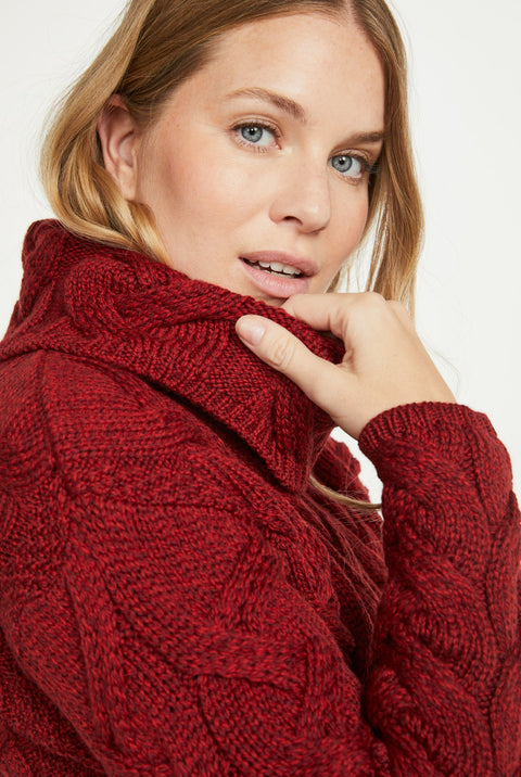 Kinsale Ladies Cable Aran Sweater - Rua Red