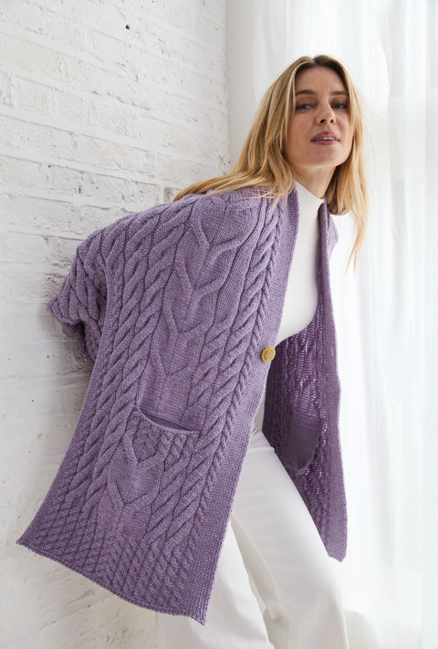 Knocknarea Ladies Wrap Merino Cardigan - Lavendar