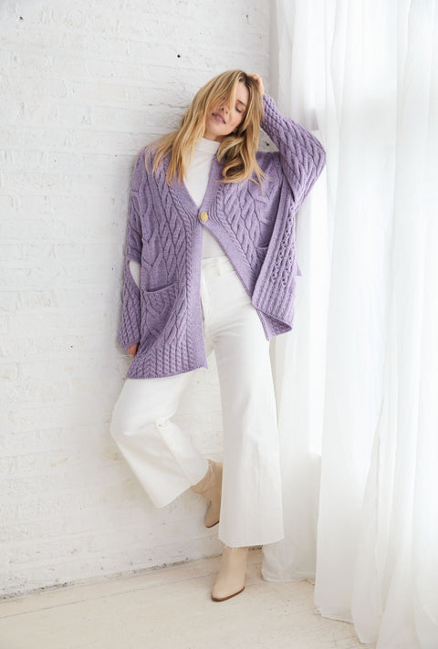 Knocknarea Ladies Wrap Merino Cardigan - Lavendar
