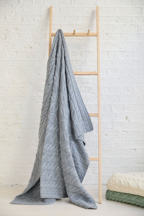 Silver Strand Supersoft Merino Aran Cable Throw -  Ocean Grey