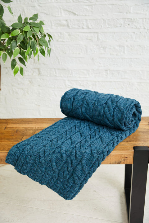 Silver Strand Supersoft Merino Aran Cable Throw -  Teal