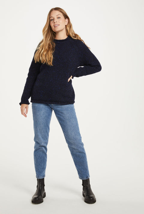 Brackloon Tweed Roll Neck Ladies Sweater - Navy