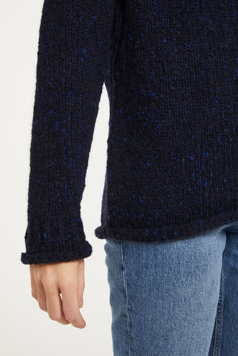 Brackloon Tweed Roll Neck Ladies Sweater - Navy
