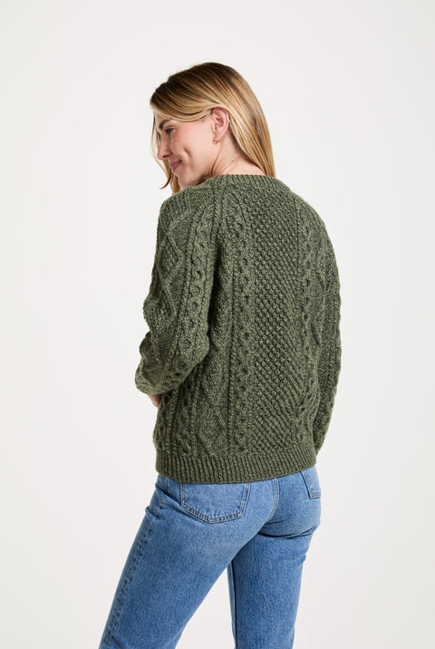 Breaffy Ladies Aran Cardigan - Green