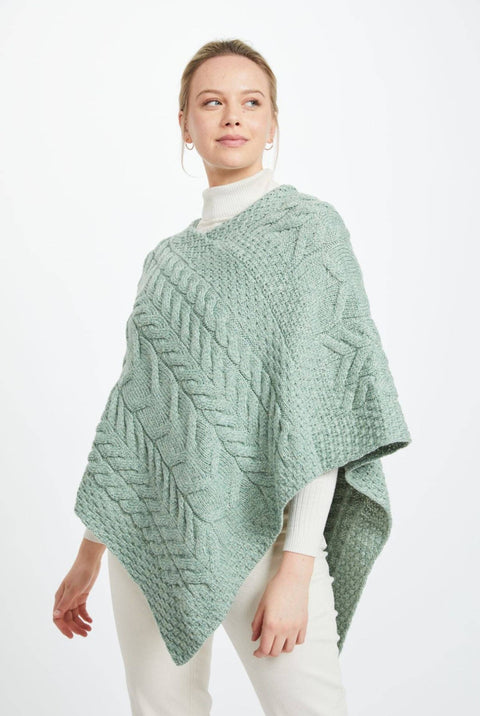 Aasleagh Falls Ladies Aran Poncho - Mint