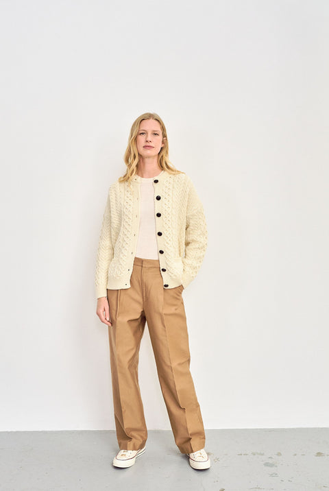 Achill Island Ladies Merino Aran Cardigan - Cream