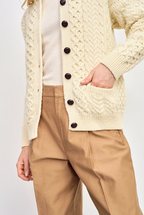 Achill Island Ladies Merino Aran Cardigan - Cream