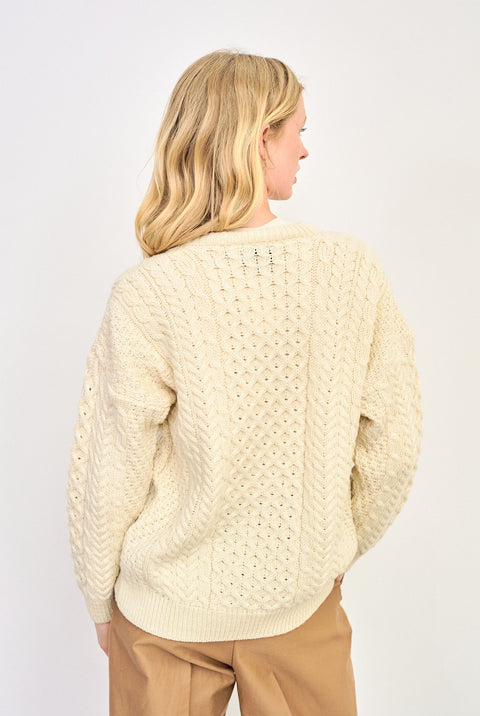 Achill Island Ladies Merino Aran Cardigan - Cream